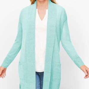 Talbots Linen blend Shawl collar Open Cardigan Sweater  Sea foam Green Size SP